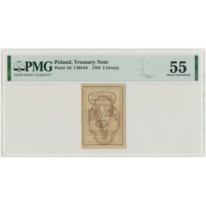5 groszy 1794 - PMG 55 - pięknie wysycony druk i znak chemiczny