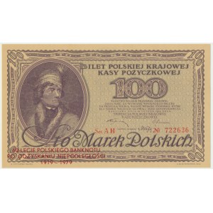 100 marek 1919 - Ser. AH - z nadrukiem 60-lecie Polskiego Banknotu Po Odzyskaniu Niepodległości