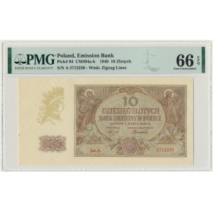 10 złotych 1940 - A - PMG 66 EPQ - rzadka pierwsza seria