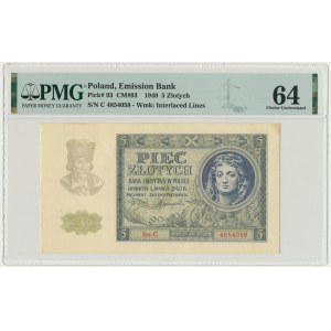 5 złotych 1940 - C - PMG 64 - b.rzadka seria