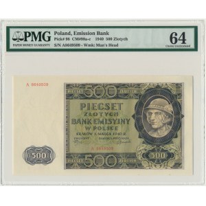 500 złotych 1940 - A - PMG 64