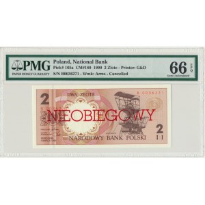 2 złote 1990 - B - NIEOBIEGOWY - PMG 66 EPQ