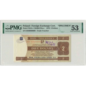 Pewex, 2 dolary 1979 - WZÓR HM 0000000 - PMG 53