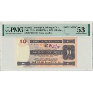Pewex, 10 dolarów 1979 - WZÓR HF 0000000 - PMG 53