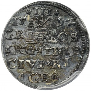 Zygmunt III Waza, Trojak Ryga 1592 - LI - PCGS UNC Detail