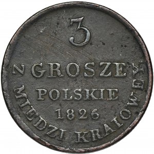 Królestwo Polskie, 3 grosze polskie z MIEDZI KRAIOWEY Warszawa 1826 IB