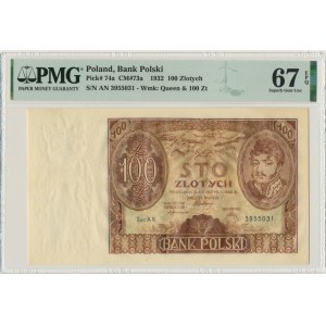 100 złotych 1932 - Ser.AN. - znw. kreski na dole - PMG 67 EPQ