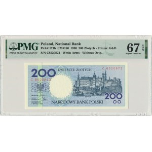 200 złotych 1990 - C - PMG 67 EPQ - rzadsza seria