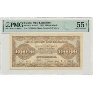 100.000 marek 1923 - F - PMG 55 EPQ - bardzo ładny