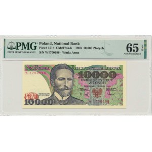 10.000 złotych 1988 - W - PMG 65 EPQ - pierwsza seria rocznika