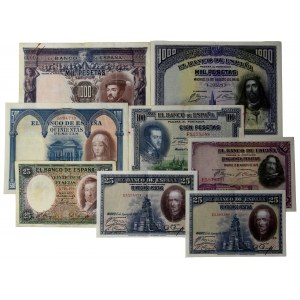 Hiszpania, zestaw 25-1.000 peset 1925-1931 (8 szt.)