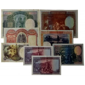 Hiszpania, zestaw 25-1.000 peset 1925-1931 (8 szt.)