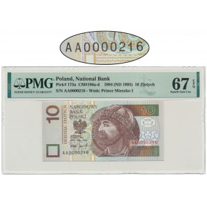 10 złotych 1994 - AA 0000216 - PMG 67 EPQ - niski numer