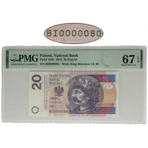 20 złotych 2016 - BI 0000080 - PMG 67 EPQ - niski numer