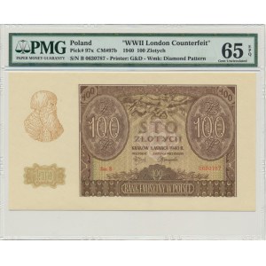 100 złotych 1940 - ZWZ - B - PMG 65 EPQ