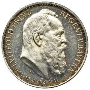 Germany, Bavaria, Regent Luitpold, 3 Mark Munich 1911 D