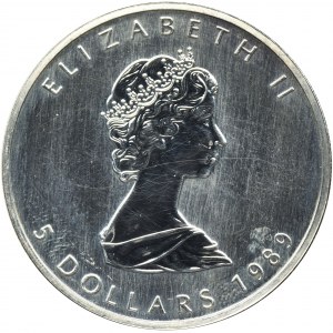 Kanada, Elżbieta II, 5 Dolarów 1989 - liść klonu
