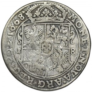 Jan II Kazimierz, Ort Bydgoszcz 1668 TLB - odmiana z herbem Ślepowron