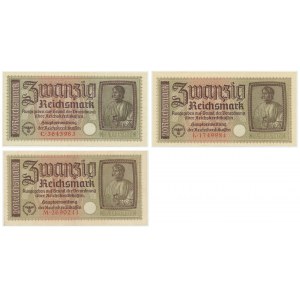 Niemcy, zestaw 20 Reichsmark (1939-44) (3 szt.)
