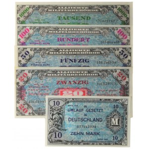 Niemcy, Aliancki pieniądz okupacyjny, zestaw 10 - 1.000 marek 1944 (5 szt.)