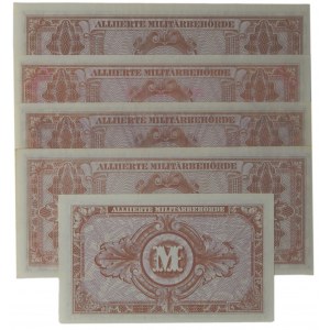 Niemcy, Aliancki pieniądz okupacyjny, zestaw 10 - 1.000 marek 1944 (5 szt.)