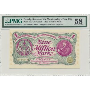 Danzig, 1 milion mark 08 August 1923 - no. 5 digit series with ❊ rotated - PMG 58