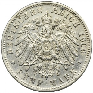 Germany, Württemberg, Wilhelm II, 5 mark Stuttgart 1900 F