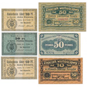Bydgoszcz, set of vouchers 10 - 50 fenig 1916-20 (6 pieces).