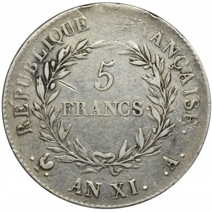 Francja, Napoleon Bonaparte, 5 Franków Paryż AN XI (1802-1803)