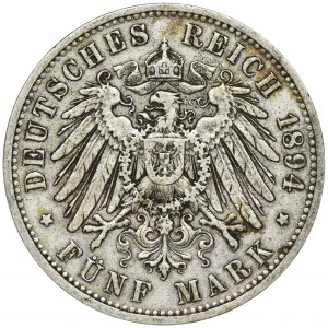 Germany, Kingdom of Prussia, Wilhelm II, 5 Mark Berlin 1894 A