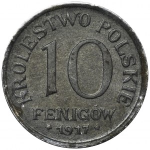 Królestwo Polskie, 10 fenigów 1917 - DESTRUKT - podwójne bicie