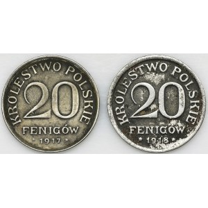 Zestaw, Królestwo Polskie, 20 fenigów 1917 i 1918 (2 szt.)