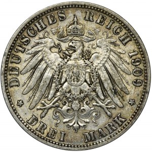 Germany, Kingdom of Prussia, Wilhelm II, 3 Mark Berlin 1909 A