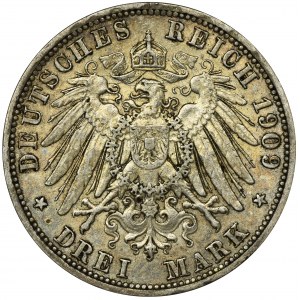 Germany, Kingdom of Prussia, Wilhelm II, 3 Mark Berlin 1909 A