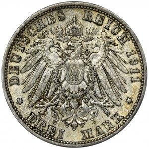 Germany, Baden, Friedrich II, 3 Mark Karlsruhe 1911 G