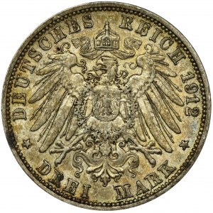 Germany, Baden, Friedrich II, 3 Mark Karlsruhe 1912 G