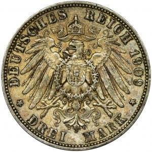 Germany, Saxony, Friedrich August III, 3 Mark Muldenhütten 1909 E