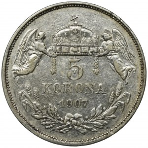 Hungary, Franz Joseph I, 5 Korona Kremnitz 1907