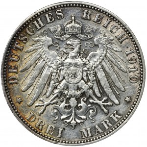 Germany, Saxony, Friedrich August III, 3 Mark Muldenhütten 1910 E