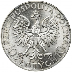 Głowa Kobiety, 10 złotych Warszawa 1932 - NGC MS63+ WYŚMIENITA