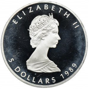 Canada, Elizabeth II, 5 Dollars 1989 - mapple leaf