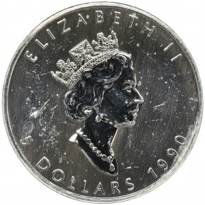 Canada, Elizabeth II, 5 Dollars 1990 - mapple leaf