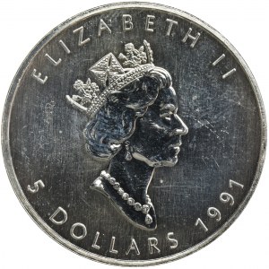 Canada, Elizabeth II, 5 Dollars 1991 - mapple leaf
