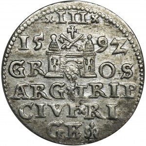 Sigismund III Vasa, 3 Groschen Riga 1592 - LI