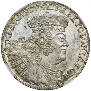 Augustus III of Poland, 1/4 Thaler Leipzig 1755 EC - NGC MS62 - large bust