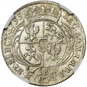 Augustus III of Poland, 1/4 Thaler Leipzig 1755 EC - NGC MS62 - large bust