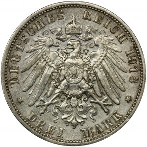 Germany, Saxony, Friedrich August III, 3 Mark Muldenhütten 1913 E