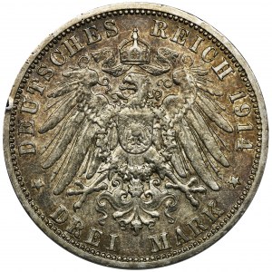 Germany, Kingdom of Prussia, Wilhelm II, 3 Mark Berlin 1914