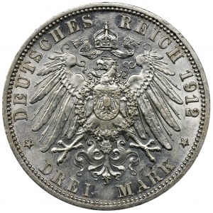 Germany, Kingdom of Prussia, Wilhelm II, 3 Mark Berlin 1912 A