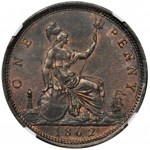 Great Britain, Victoria, 1 Penny London 1862 - NGC UNC DETAILS